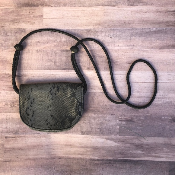 Handbags - Snakeskin Print Crossbody Black and Gray Purse